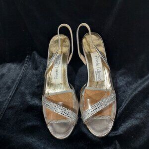 Private Collection Silver Clear PVC Plastic Formal Cinderalla Heels Shoes 6.5